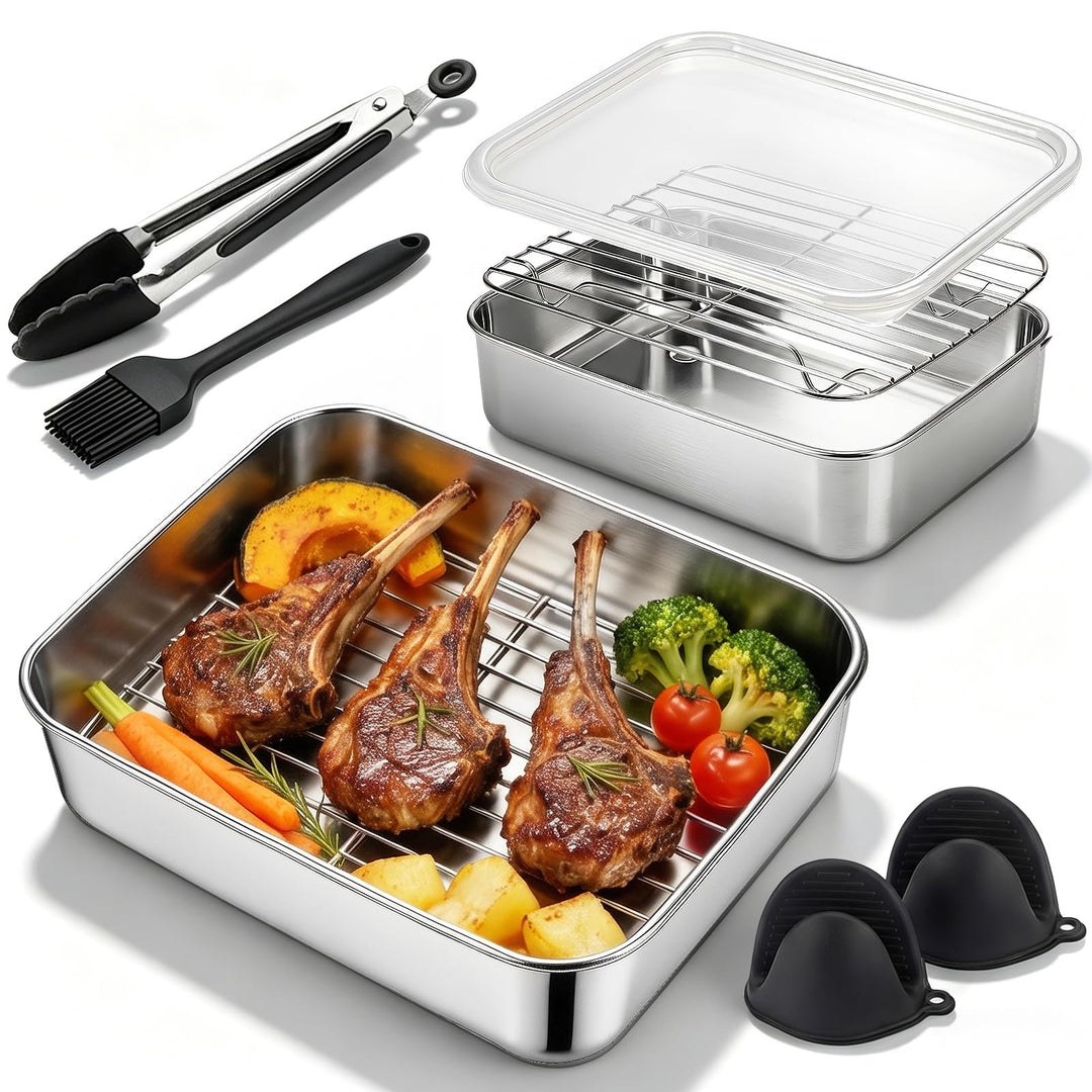 Ugotit Airfryer Zubehör, Auflaufform Airfryer Edelstahl 304 mit 2 Deckel & 2 Grillrost, für Ninja Ai