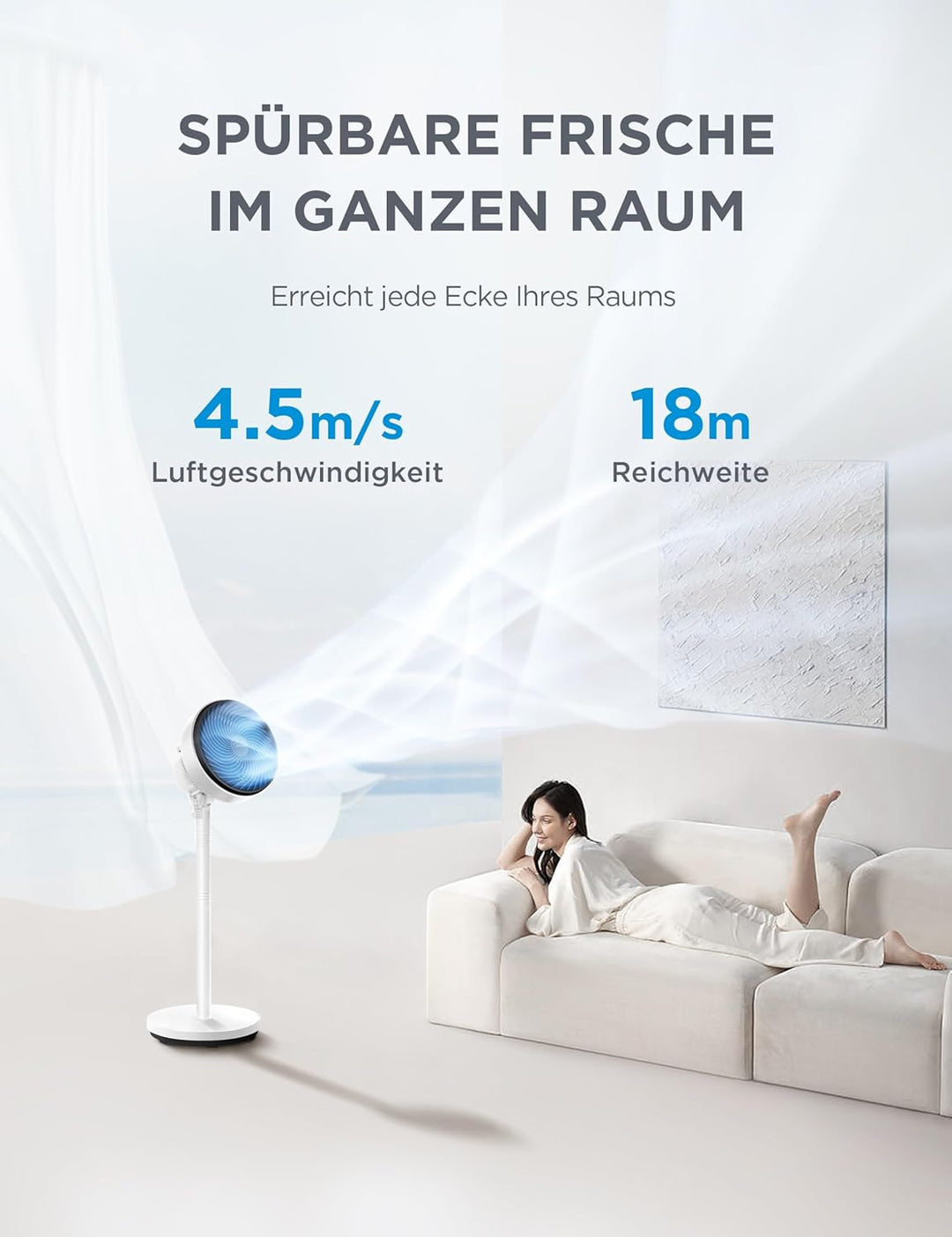 Midea FG18-22LAPH(BW) Standventilator 2 in 1 höhenverstellbar, 549 ft³/min Luftzirkulator mit 18m Re