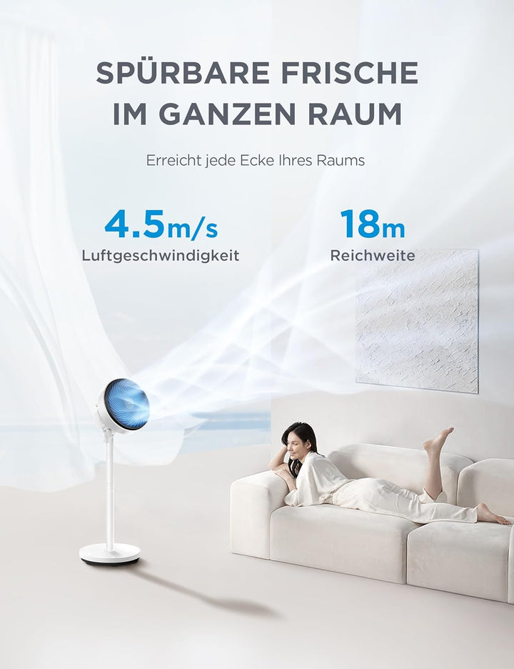 Midea FG18-22LAPH(BW) Standventilator 2 in 1 höhenverstellbar, 549 ft³/min Luftzirkulator mit 18m Re