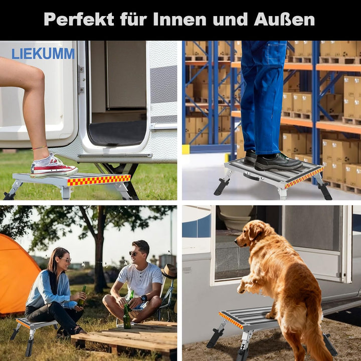 LIEKUMM 48x37cm Trittstufe Klappbar, Aluminium Klappplattform Tritthocker mit Rutschfester Gummiober