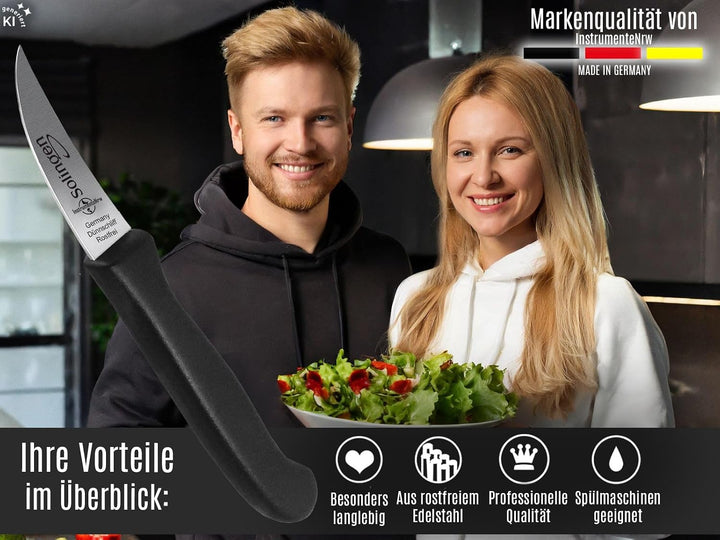 Schälmesser aus Solingen Gemüsemesser Set mit scharfer gebogener Schnittfläche Obstmesser Küchenmess