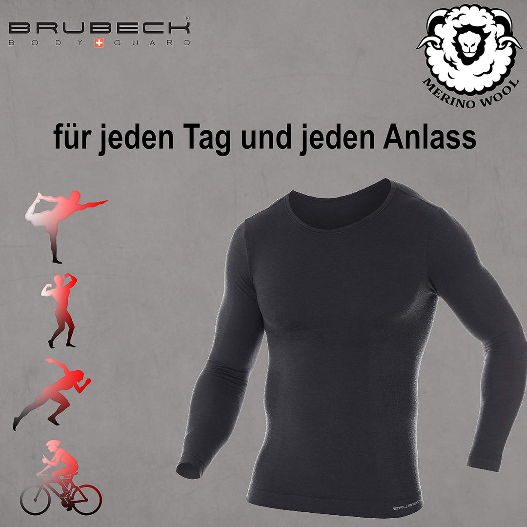 BRUBECK Herren Langarmshirt | Atmungsaktiv | Thermo | Winter-Sport | Outdoor | Oberteil | Funktionsu