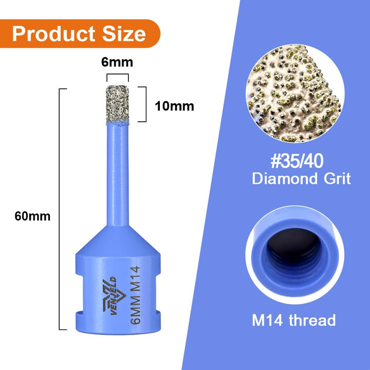 Diamantbohrer Fliesenbohrer 6mm - 5 Stücke Diamant Lochsäge M14 Gewinde, Trockenbohren für Keramik P