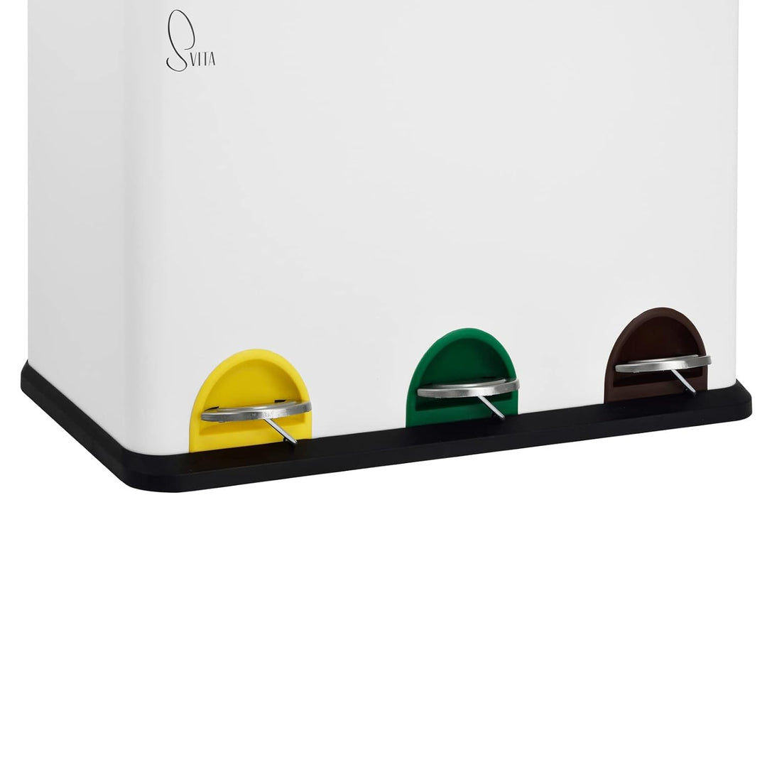SVITA TC3X15 Treteimer Pulverbeschichteter Stahl 45 L Weiss 3X15 L dreifach Abfalleimer 3er-Mülleime