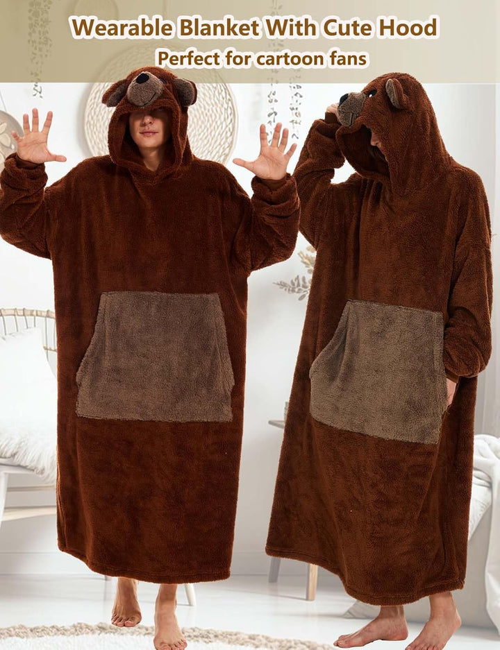 Hooded Blanket Sweatshirt Oversized Pullover Damen Riesige Fronttasche Plüsch Tragbare Decke mit Ärm