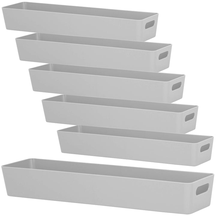 6x Ordnungsboxen - 6 cm hoch - GRAU - 40x10x6cm - 2 Liter - Ordnungskorb - Schubladenorganizer Schub