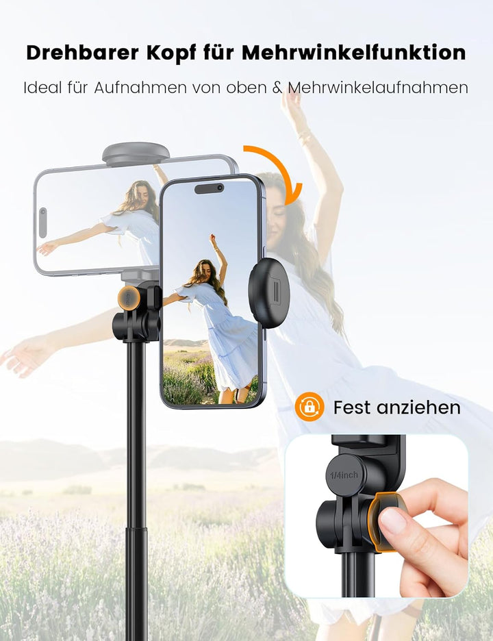 ANXRE Handy Stativ mit Licht, NT99 172cm Selfie-Stick für Smartphone & Kamera, Lichtstativ für Video
