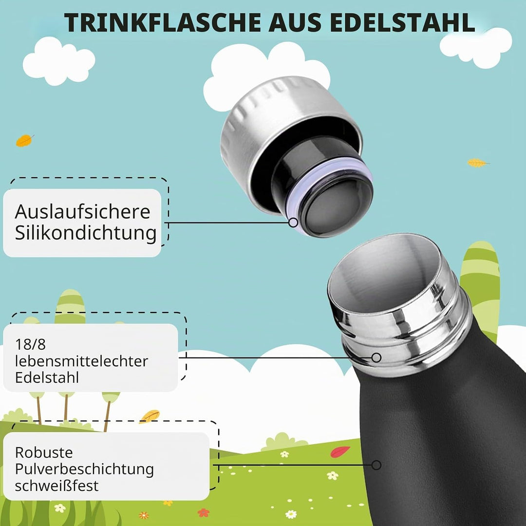 HoneyHolly Trinkflasche Edelstahl, Thermosflasche 500ML, BPA-frei Auslaufsichere Vakuum Isolierte, T
