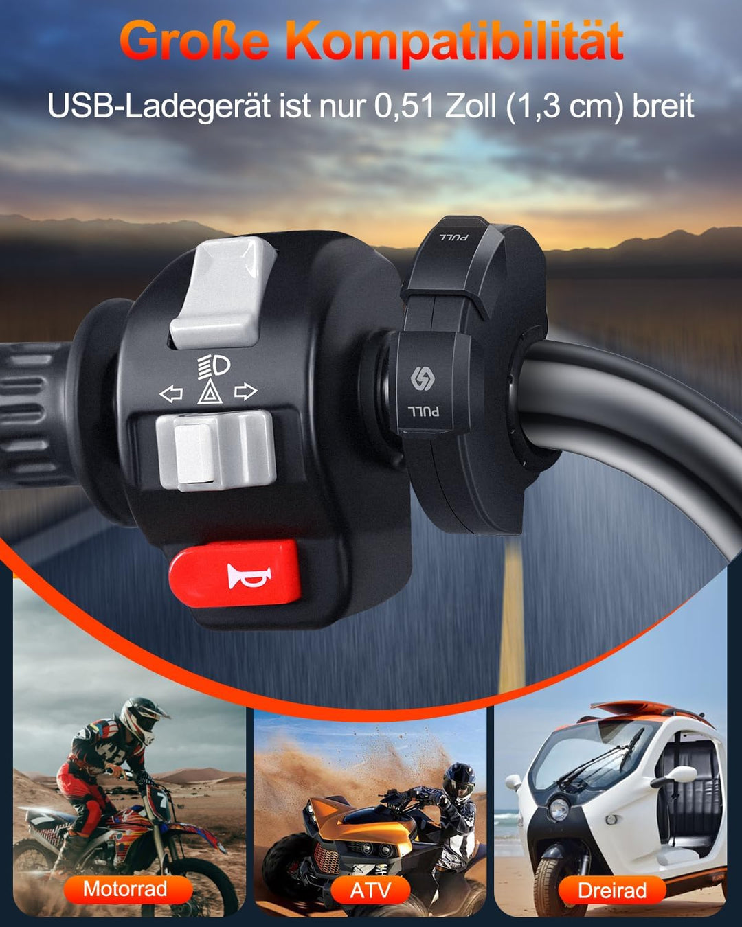 ZEXMTE Motorrad USB Steckdose, 18W QC 3.0 & 30W PD Typ C Dual USB Motorrad Ladegerät, 12V/24V Motorr