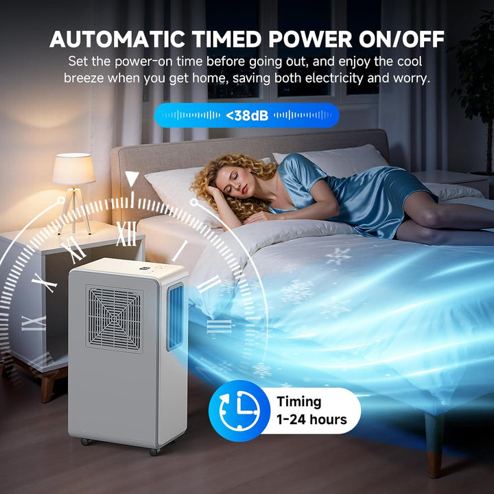 4-in-1 Mobile Klimaanlage& Luftkühler, Klimageräte Luftentfeuchter Belüftung, 24 Timer leise Perfekt