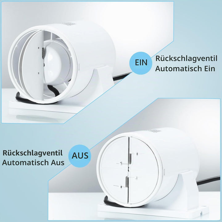 100mm Kanal Rohrventilator, Hoch / Niedrig Drehzahlregelbar Abluftventilator mit abnehmbarer Halteru