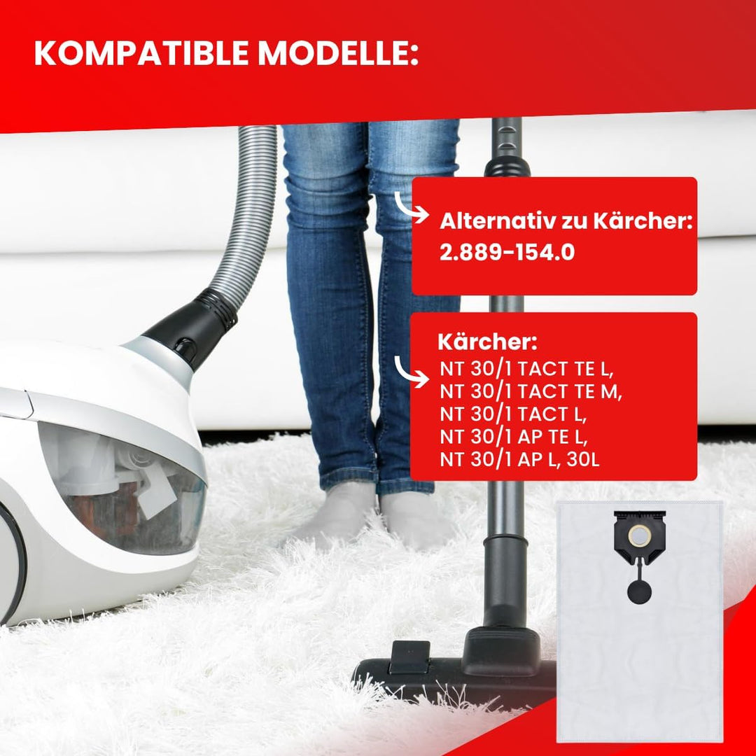 Invest - Staubsaugerbeutel, Beutel kompatibel mit Karcher: 2.889-154.0, NT 30/1 Tact Te L, NT 30/1 T