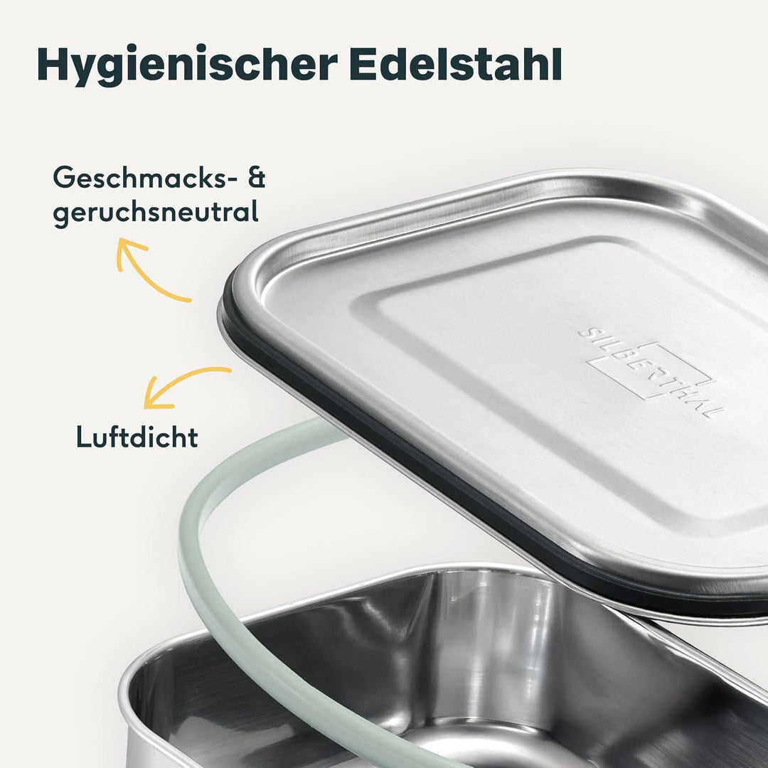 SILBERTHAL Brotdose Edelstahl mit Fächern – Grosse Lunchbox 1400ml für Erwachsene – Auslaufsicher –