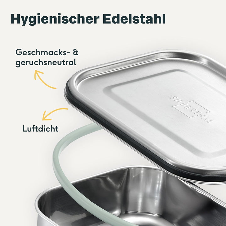 SILBERTHAL Brotdose Edelstahl mit Fächern – Grosse Lunchbox 1400ml für Erwachsene – Auslaufsicher –