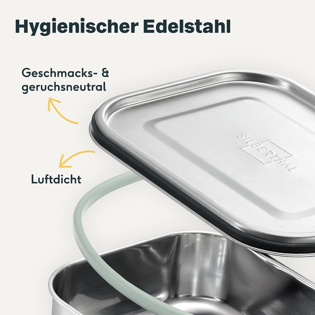 SILBERTHAL Brotdose Edelstahl mit Fächern – Grosse Lunchbox 1400ml für Erwachsene – Auslaufsicher –