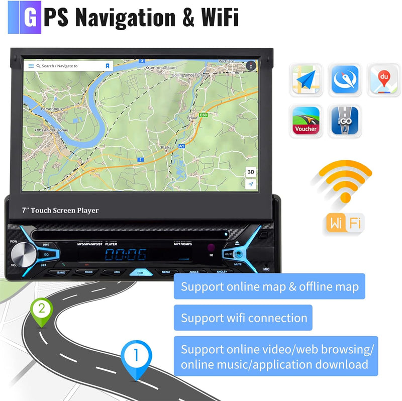 Android Autoradio 1 Din mit Navi GPS DVD CD 7 Zoll Automatisch Ausfahrbares Touchscreen DVD Autoradi