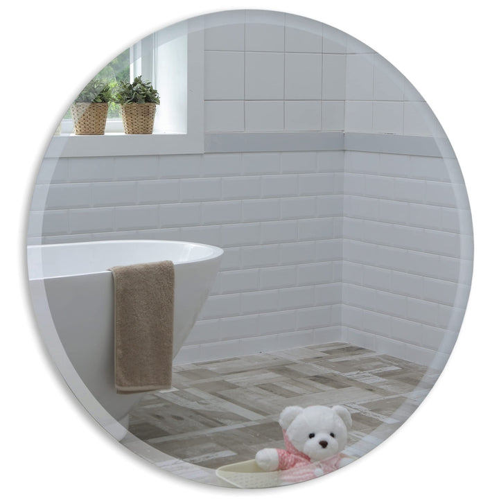 Schöner runder Badezimmerspiegel, modern und stylish, mit abgerundeten Kanten, Wandbefestigung, Bads