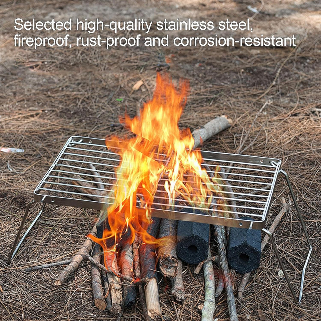 Grill Rack, Foldable Cooking Grid Tool, Portable Steel Griddle Base, Ideal for Yard, Gathering, Back