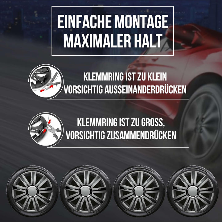 Albrecht 15 Zoll Radkappen schwarz/grau für Stahlfelgen - Mirage Radzierblenden aus hochwertigem Kun