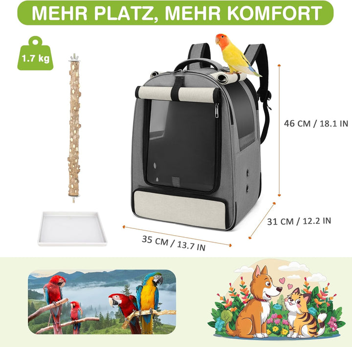 ALLSOPETS Vogelrucksack Leicht und Atmungsaktiv Tragbarer Papageiträger für Kleine Tiere mit Ständer