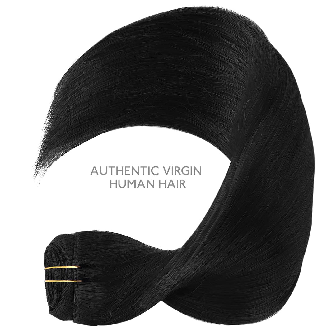 WENNALIFE Clip In Extensions Echthaar, 150g 35cm 9pcs Tief Schwarz Clip In Extensions Hair Extension
