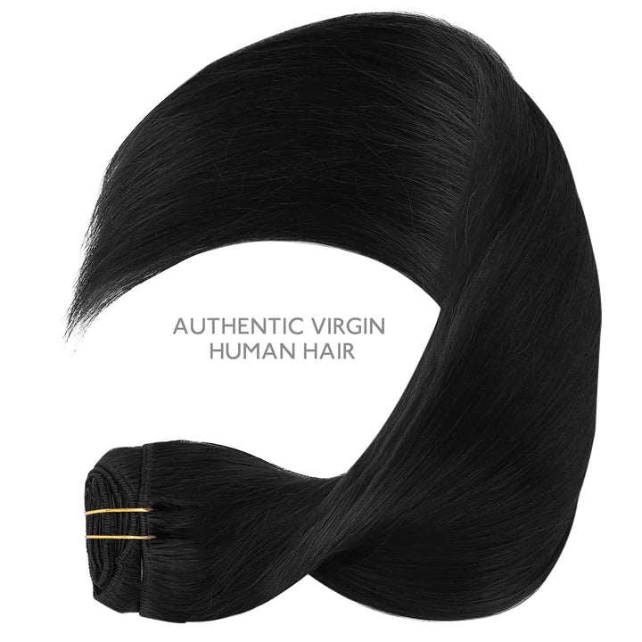 WENNALIFE Clip In Extensions Echthaar, 150g 35cm 9pcs Tief Schwarz Clip In Extensions Hair Extension