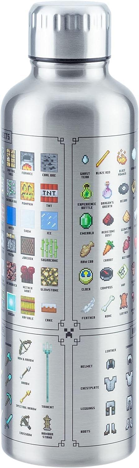 Minecraft Metall-Trinkflasche - Offiziell lizenziert, auslaufsicher, für heisse &amp; kalte Getränke, mi