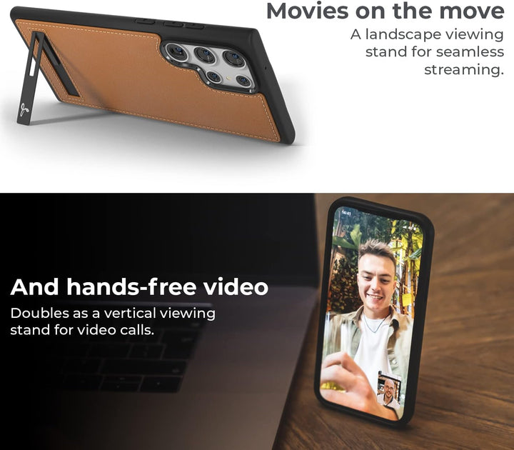 Snakehive Metro Lederhülle für Samsung Galaxy S22 Ultra || Echtleder Handyhülle mit Standfunktion ||
