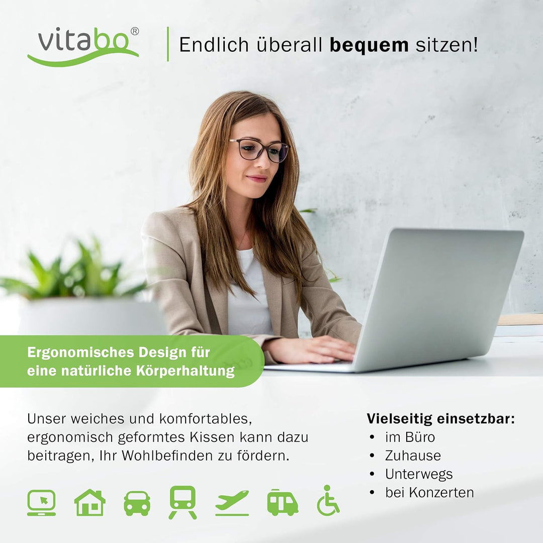 Vitabo ergonomisch geformtes Sitzkissen I Sitzring in O-Form I Sitzdonut aus Viscoschaum mit Memory-