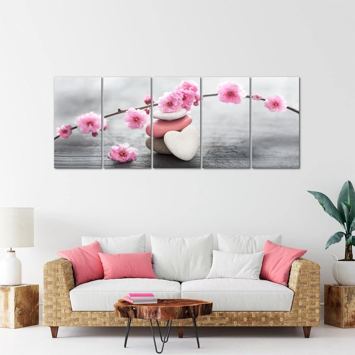 Runa Art Wandbild XXL Feng Shui Blumen Wohnzimmer Schlafzimmer 200 x 80 cm Rosa 5 Teilig - Made in G