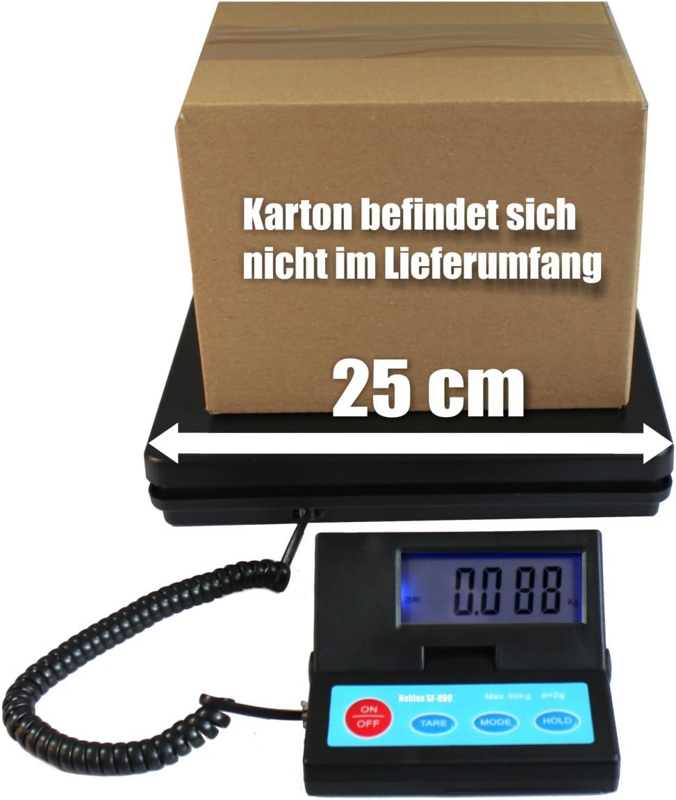 Nohlex Paketwaage 50kg/2g. Robuste Plattformwaage/Briefwaage inkl. Netzteil. Abnehmbares beleuchtete