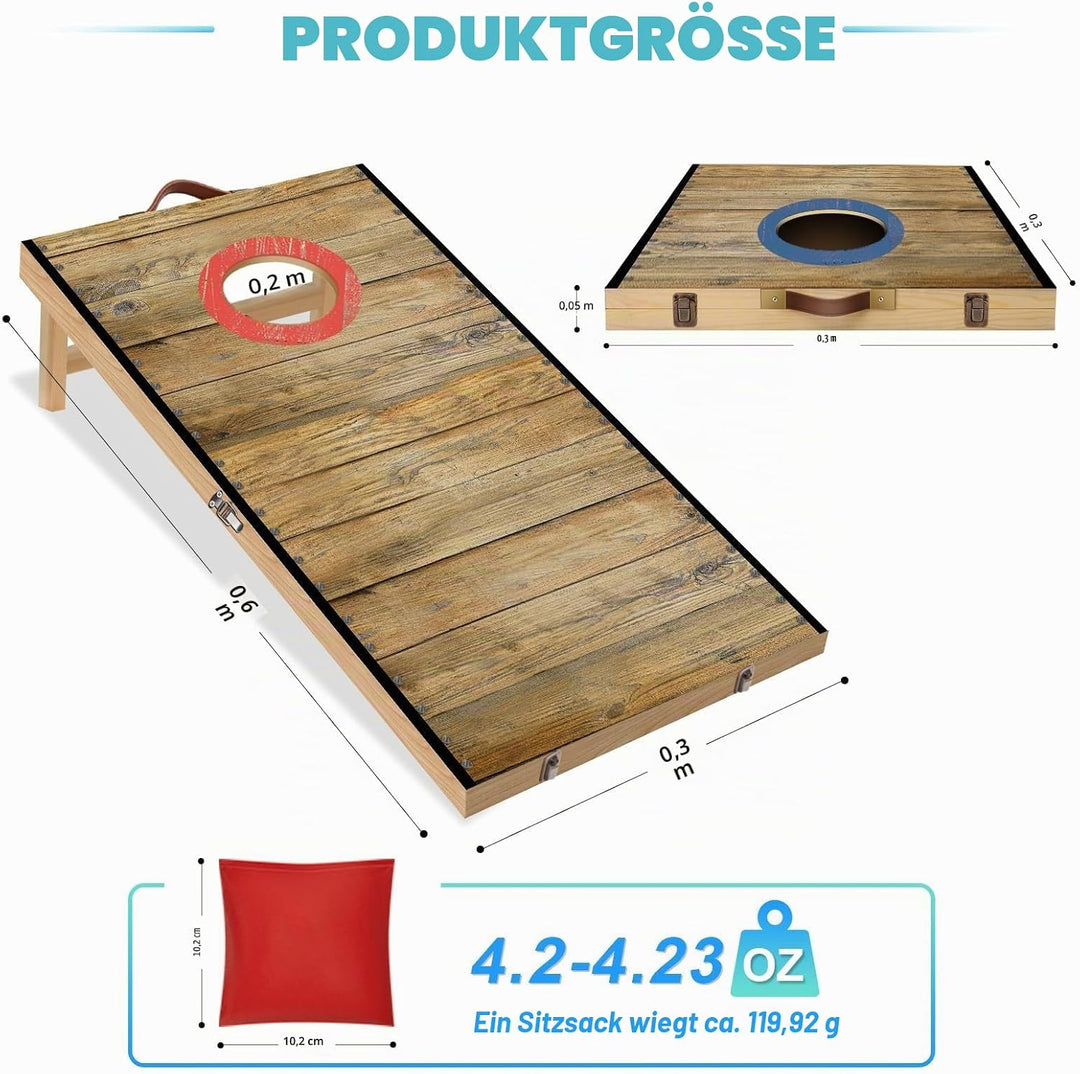 NZQXJXZ Cornhole Spiel Outdoor, 60 x 30 cm Massivholz Premium Corn Hole Boards mit 6 Cornhole Säckch