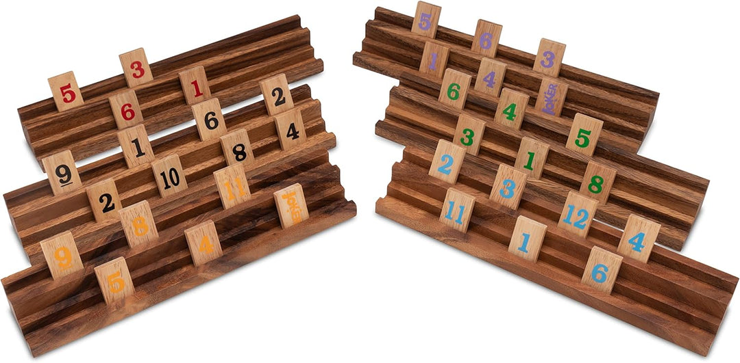 LOGOPLAY Rummy - Okey - Gesellschaftsspiel - Legespiel mit 162 Spielsteinen und 6 Halterungen im Sto