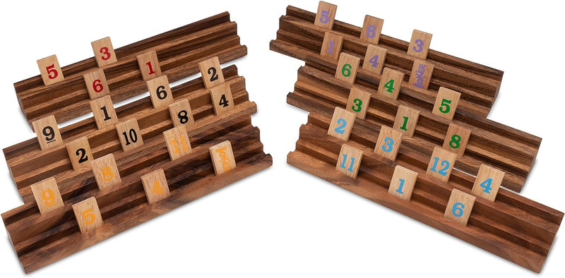 LOGOPLAY Rummy - Okey - Gesellschaftsspiel - Legespiel mit 162 Spielsteinen und 6 Halterungen im Sto