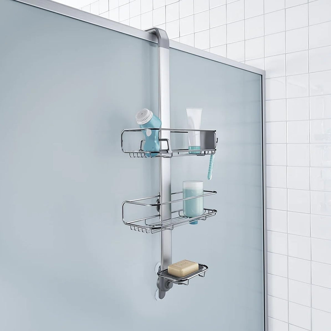 simplehuman BT1101 Türhaken-Duschcaddy, Duschregal zum Hängen, Badregal ohne Bohren, Edelstahl + elo