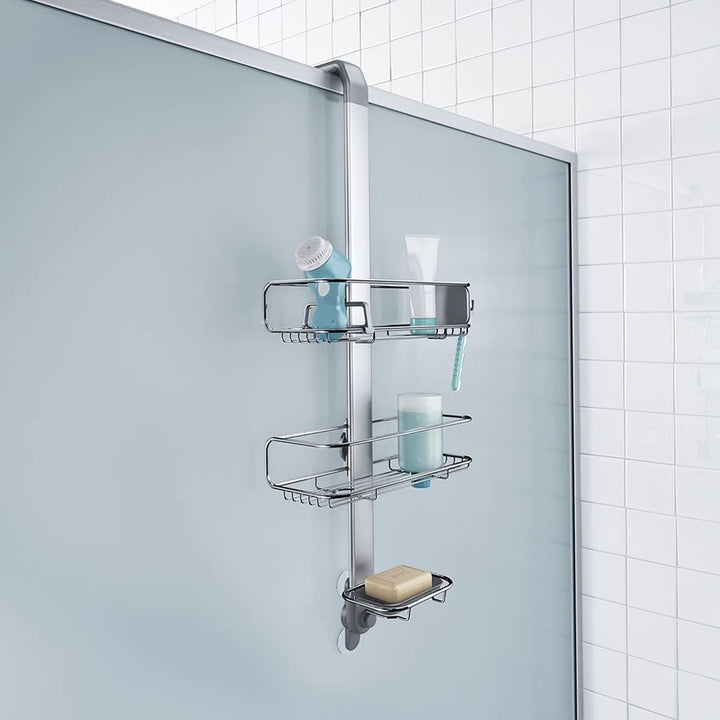 simplehuman BT1101 Türhaken-Duschcaddy, Duschregal zum Hängen, Badregal ohne Bohren, Edelstahl + elo
