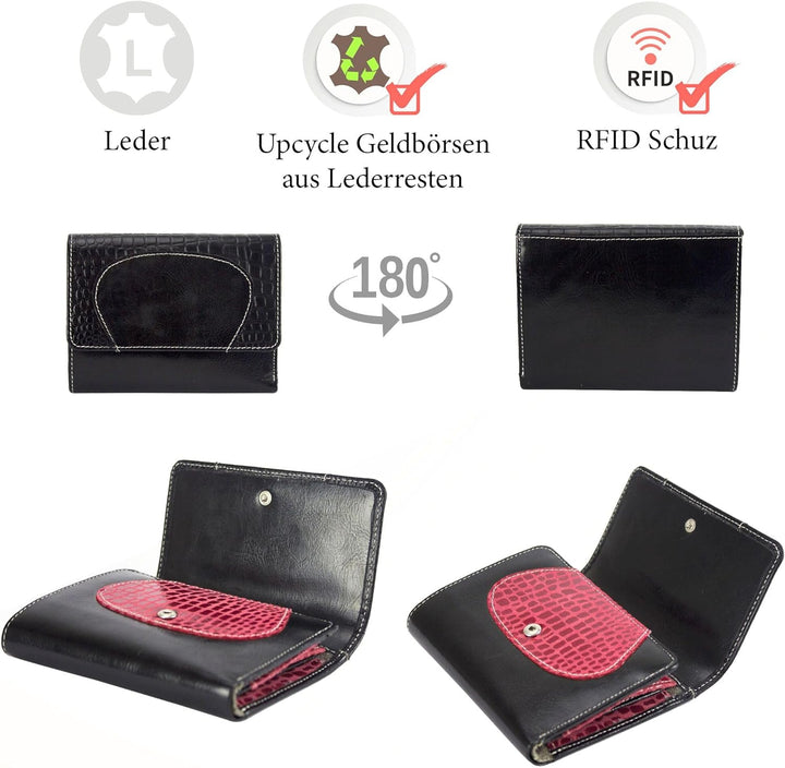 Sunsa Geldbörse. Damen Geldbeutel. Leder Portemonnaie mit RFID Schutz. Mittlere gross Brieftasche mi