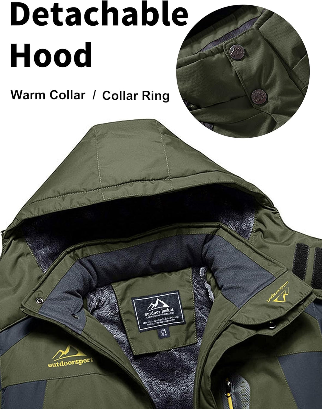 MAGCOMSEN Herren Winter Fleecejacke Warme Gefüttert Skijacke Outdoor Winddicht Wasserdicht Jacke Ver