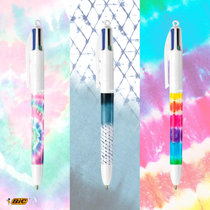 BIC 4 Colours 4 Farben Kugelschreiber und Tipp-Ex Korrekturroller Schreibwaren Set, in Tie Dye Batik