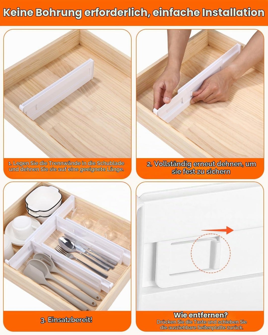8er Set Schubladentrenner Verstellbar Kunststoff Schubladentrenner(28.5-50.5cm) Küche, Adjustable Dr