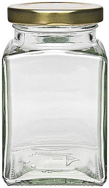 12 eckige Gewürzgläser 260 ml inkl. 24 Gewürzetiketten Deckelfarbe Gold