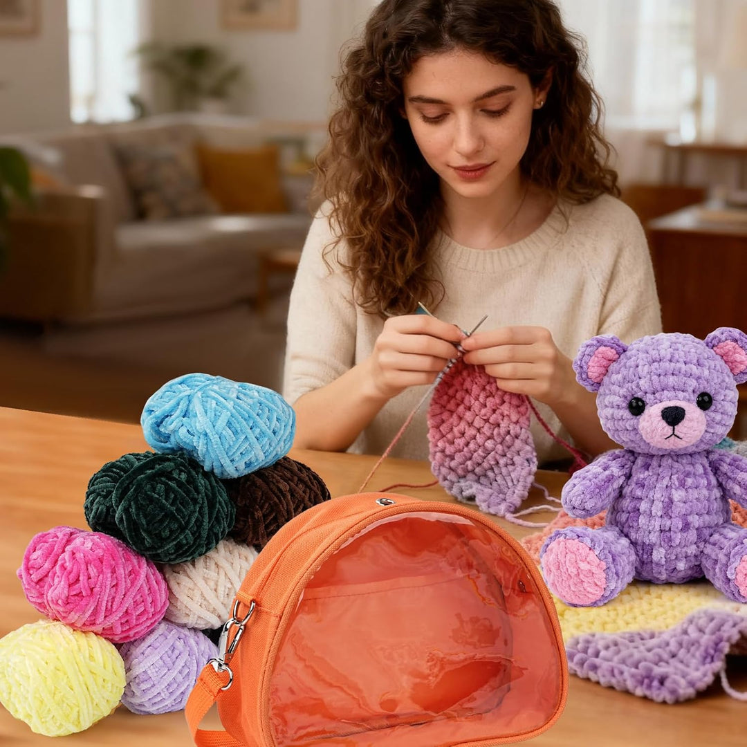 LetCart 36 Stück Häkelset für Anfänger, 10 Farben Chenille-Garn Häkelnadeln Stricknadeln, 3 Häkeln,