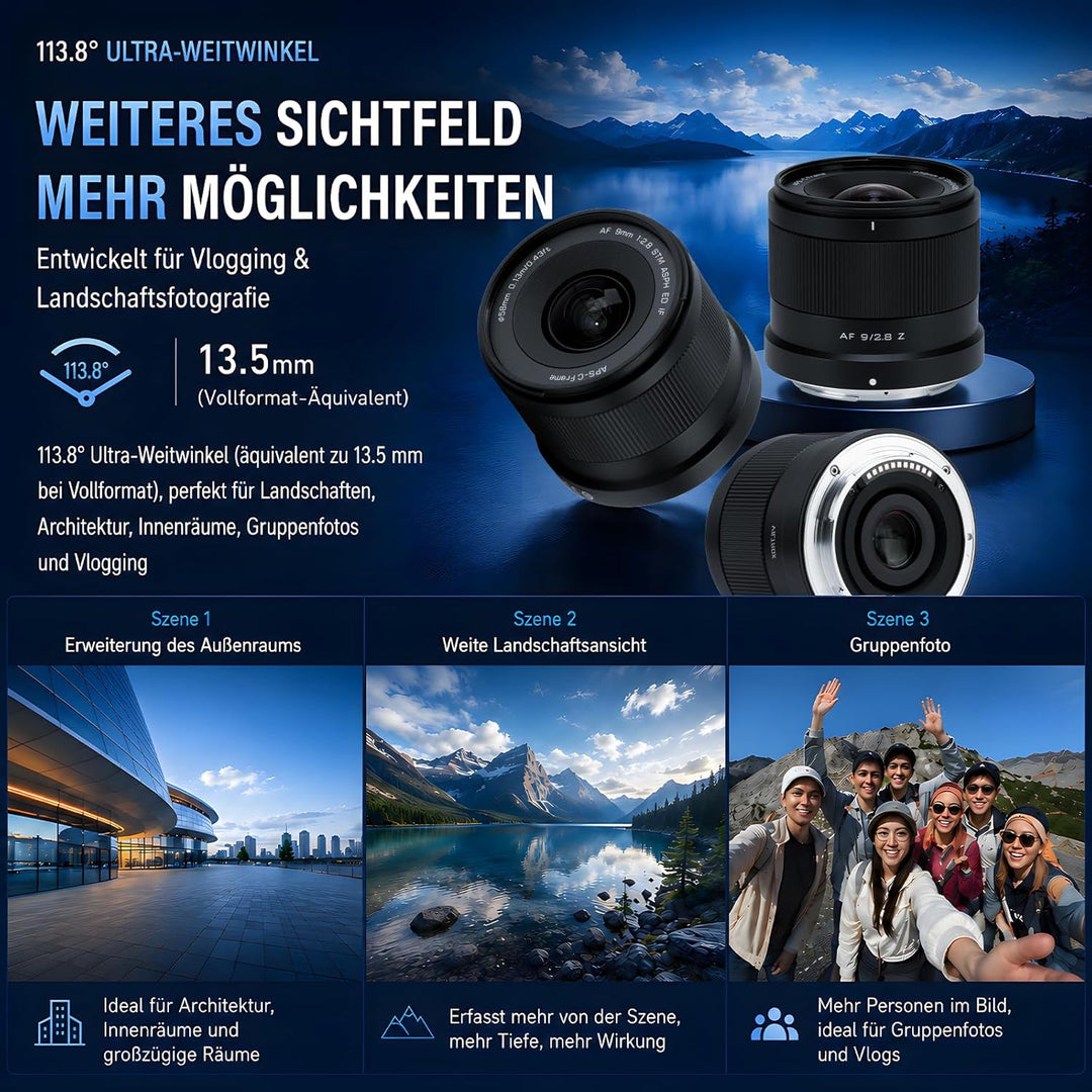 VILTROX 9mm F2.8 Z Air AF Objektiv für Nikon Z-Mount,APS-C Ultraweitwinkel | Autofokus Prime Objekti