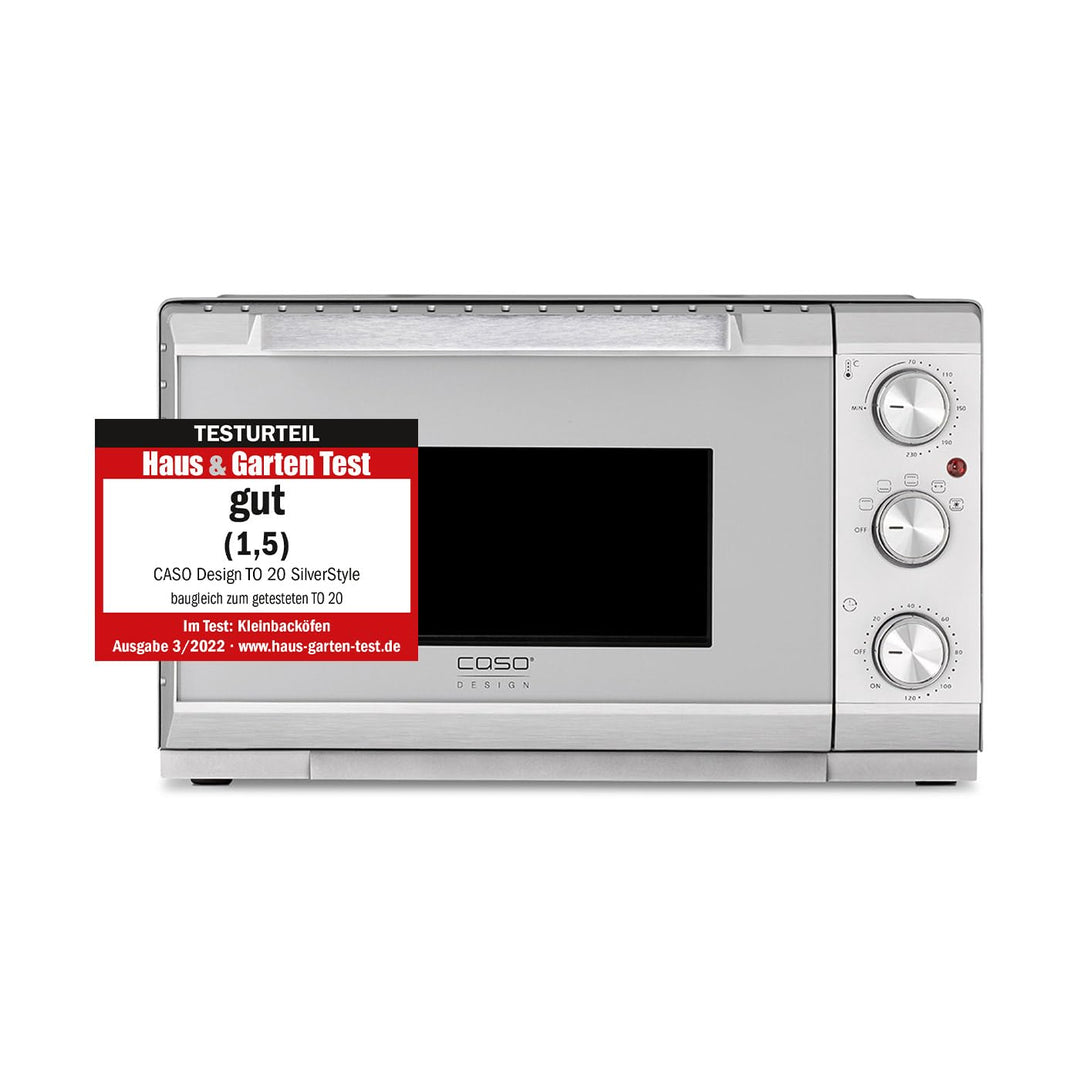 CASO TO 20 SilverStyle - Design Backofen, 20 Liter Garraum, 3 Einschubebenen, 70-230°C, 5-fach Funkt