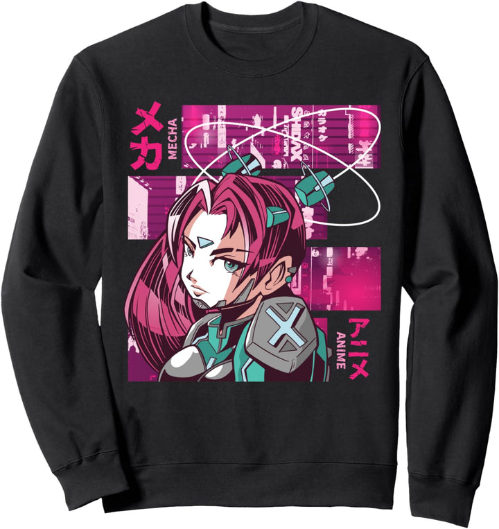 Mecha Anime Girl Japanisch Vaporwave City Ästhetik Sweatshirt