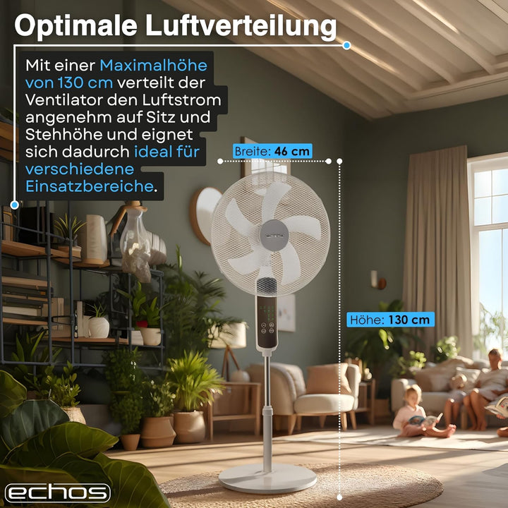 Echos® Standventilator Ø43cm kraftvoller Ventilator sehr leise energiesparend hoher Luftdurchsatz 3