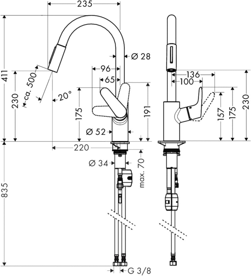 hansgrohe Focus M41 - Küchenarmatur mit Brause ausziehbar, 2 Strahlarten, Wasserhahn Küche mit Ausla