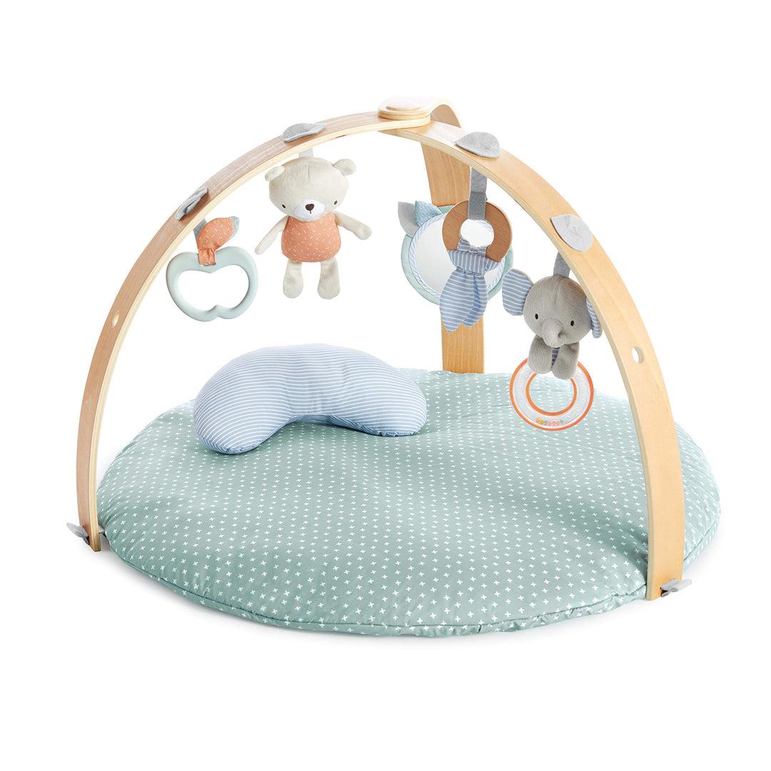 Ingenuity, Cozy Spot Loamy Spielmatte mit Spielbogen aus Holz, Spieldecke mit abnehmbaren Spielzeuge