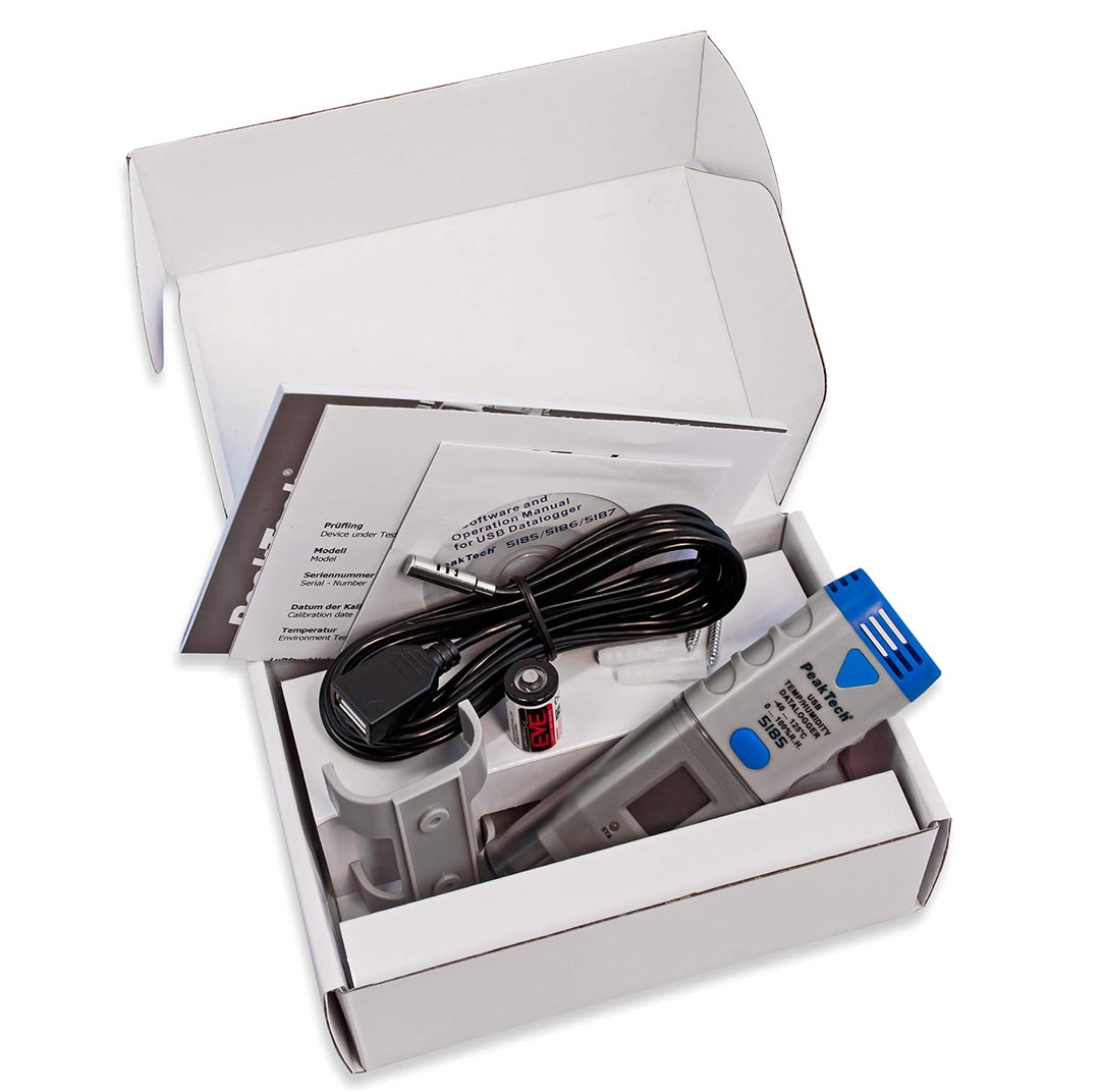 PeakTech 5185 – USB Data Logger/Rekorder mit 32.000 Messwerten für Luftfeuchtigkeit & Temperatur Mes