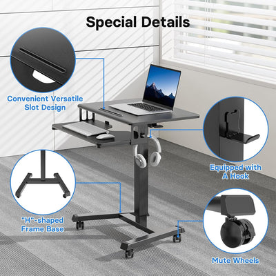 BONTEC Mobiler Schreibtisch mit 4 Rollen, Stehpult Höhenverstellbar 65×45cm Mobile Workstation, Lapt